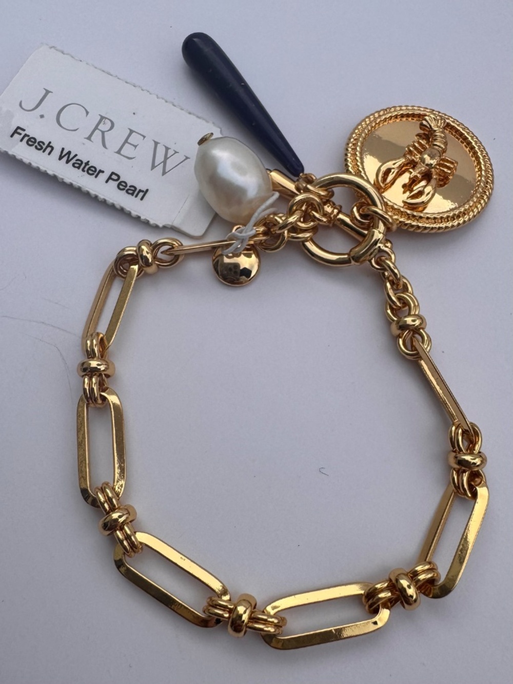 J.Crew Gold Lobster Charm Freshwater Pearl Bracelet NWT